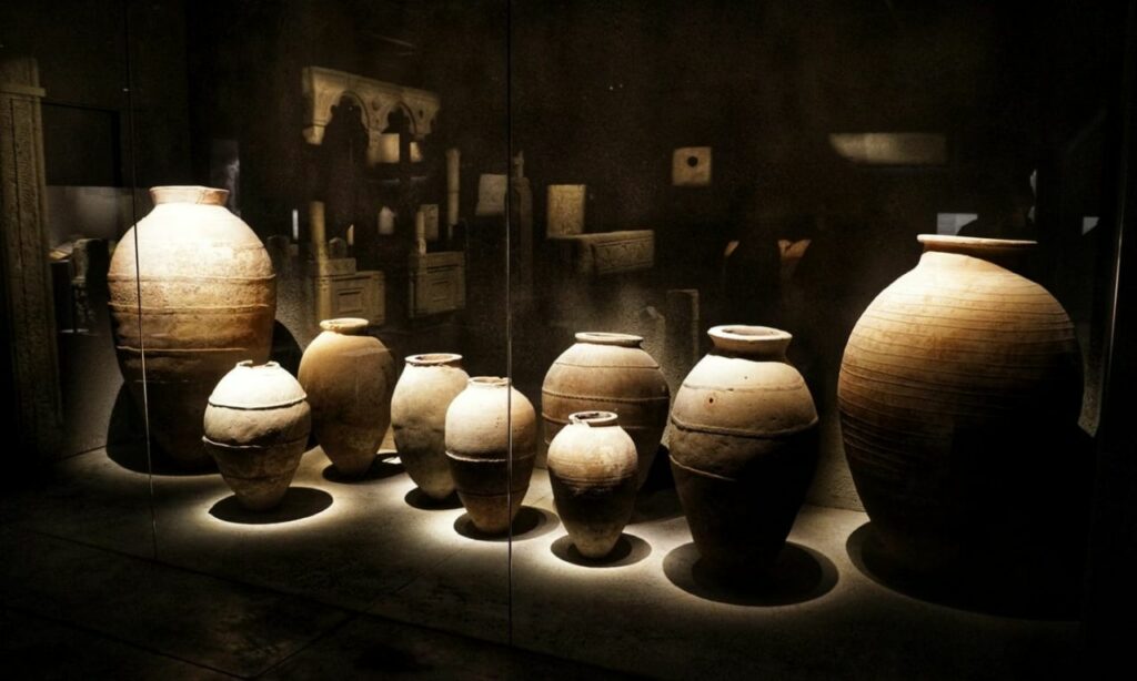 Ancient Georgian wine vessels in Bolnisi Museum